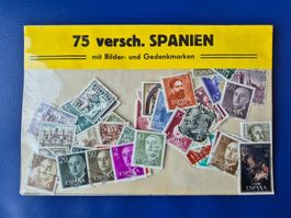 Sichtcouvert mit 75 verschiedenen spanischen Briefmarken