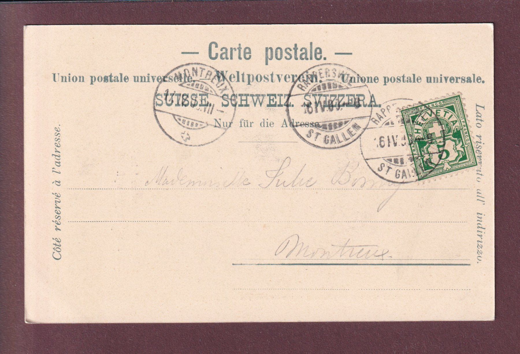 Cartoline postali: RAPPERSWIL - Polendenkmal - 1900 – Usato da Pully venduto da nicecards 1