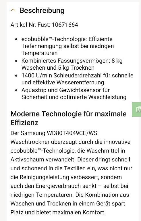 Lavatrici: Waschtrockner Samsung WD80T4049CE/W – Usato da St. Gallen venduto da Raf145 3