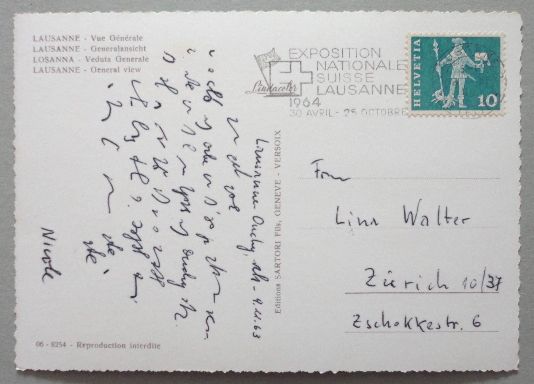 Cartoline postali: Lausanne - Vue générale – Usato da Fétigny venduto da Billy2miny 1