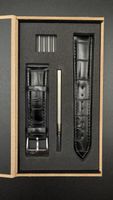 Uhrenarmband-Set 20mm Schwarz Leder Krokoprägung NEU