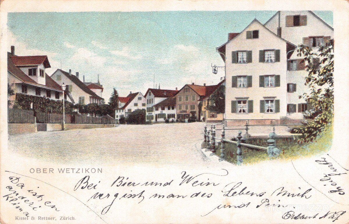 Cartoline postali: Ober Wetzikon ZH // 1902 Litho Dorf Platz – Usato da Basel venduto da intermezzo12