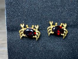 Granat Ohrstecker 🦀💎✨ Silber 925 vergoldet E19