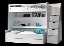 Etagenbett SMART mit großem Schreibtisch und Treppe 3 Farben