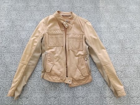 Trussardi Jeans Lederjacke in Beige, Gr. XS