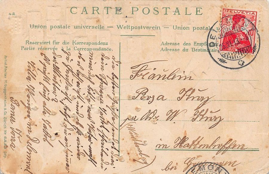 Cartoline postali: Delémont dans cadre en relief, circulée 1913, perforations – Usato da Frauenfeld venduto da POML 1