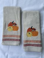 Fall Pumpkin Embroidered Hand Towels, Set of Two (2)