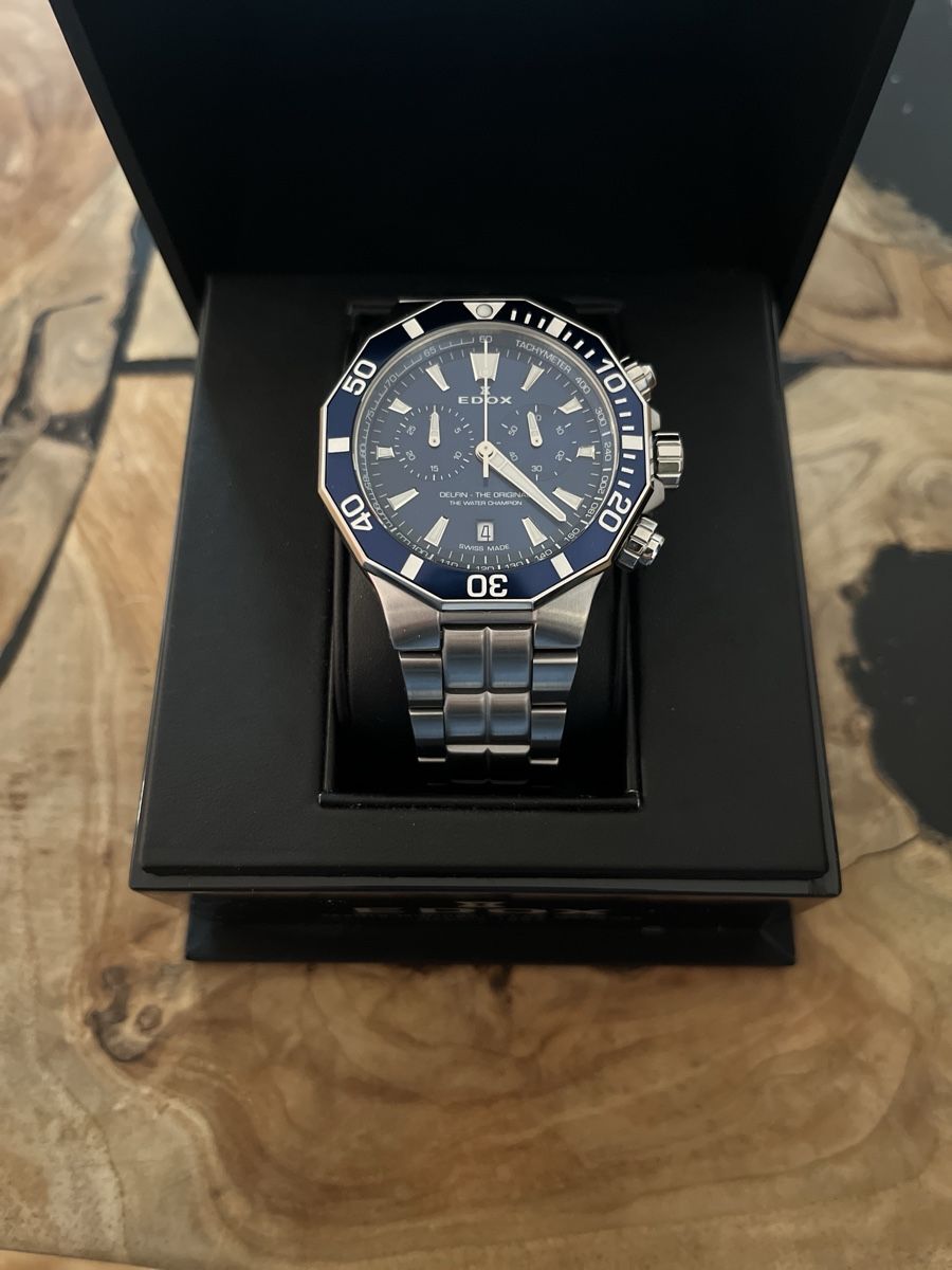 Edox Orologi: Edox Delfin Chronograph Silber/Blau FULL-SET – Nuovo (secondo la descrizione) da Rüti ZH venduto da FabriceK 7