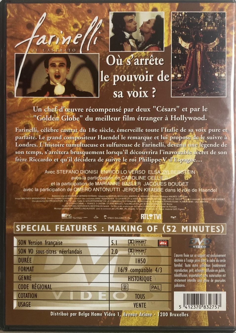 Tous les DVDs: FARINELLI IL CASTRATO – D'occasion à Poliez-Pittet par Newtown-Records 1
