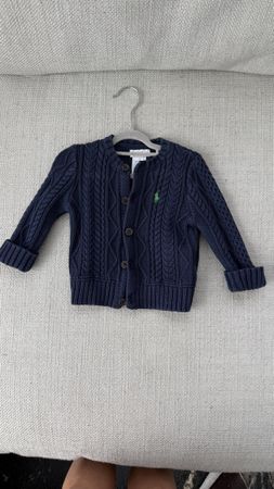 Ralph Lauren Cable Knit Cardigan Navy Blue Size 9M