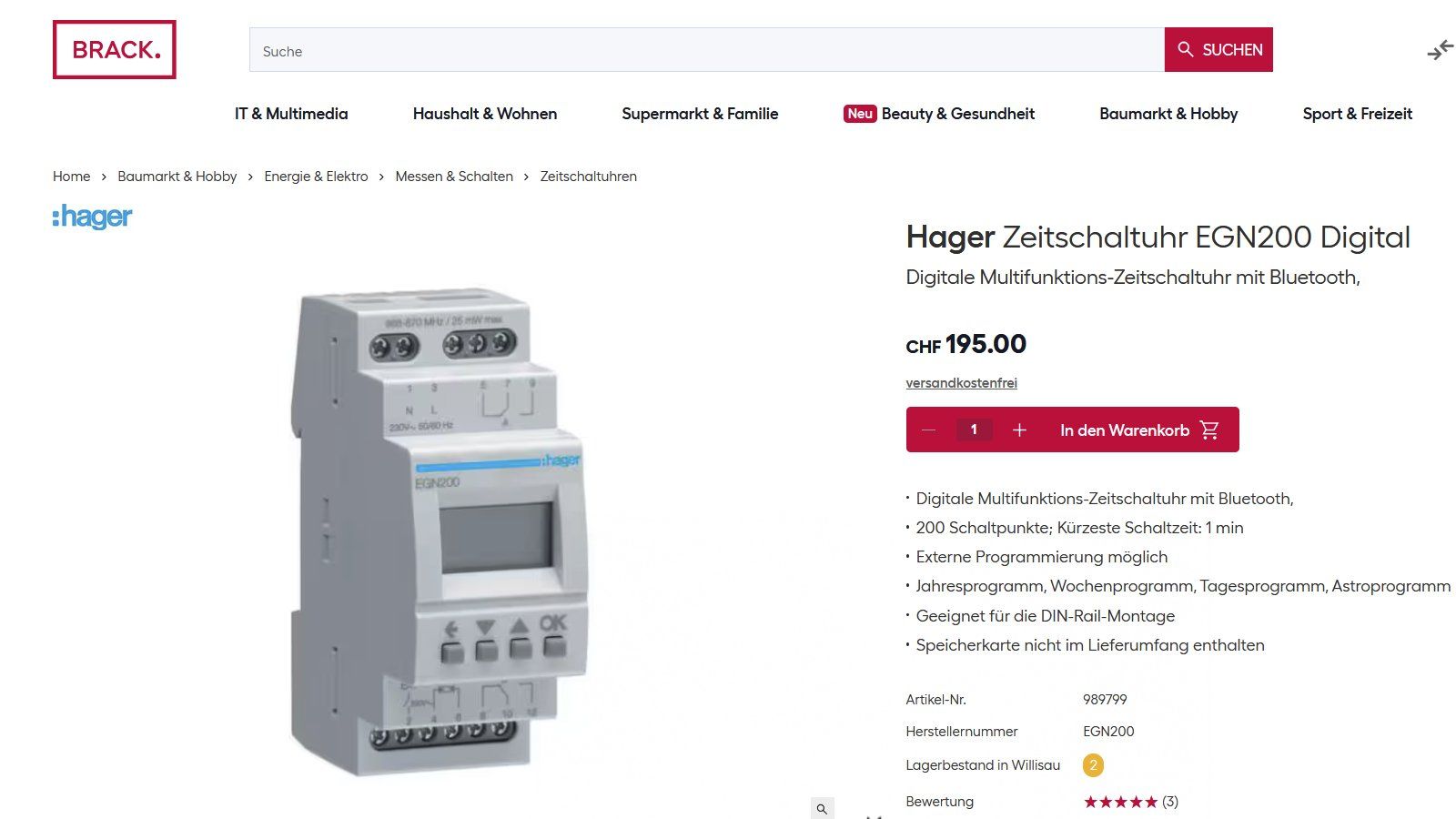Hager Interruttori: Schaltuhr REG Hager EGN200 mit Bluetooth – Nuovo (secondo la descrizione) da Schmitten FR venduto da SirLanzelot 7