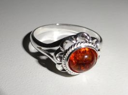 RING (green,cognac) Bernstein 925 Silber