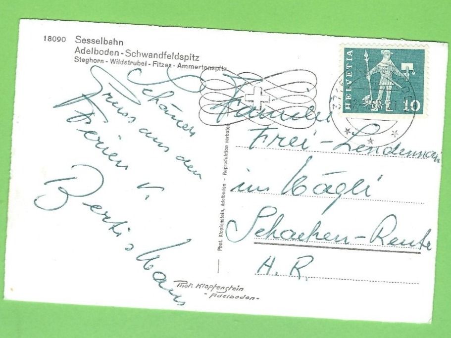 Cartoline postali: Sesselbahn Adelboden - Schwandfeldspitz – Usato da Zürich venduto da t24_de 1