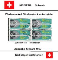 Werbemarke I 1967 Blindenstock u.Autoräder Ausgabe Schweiz