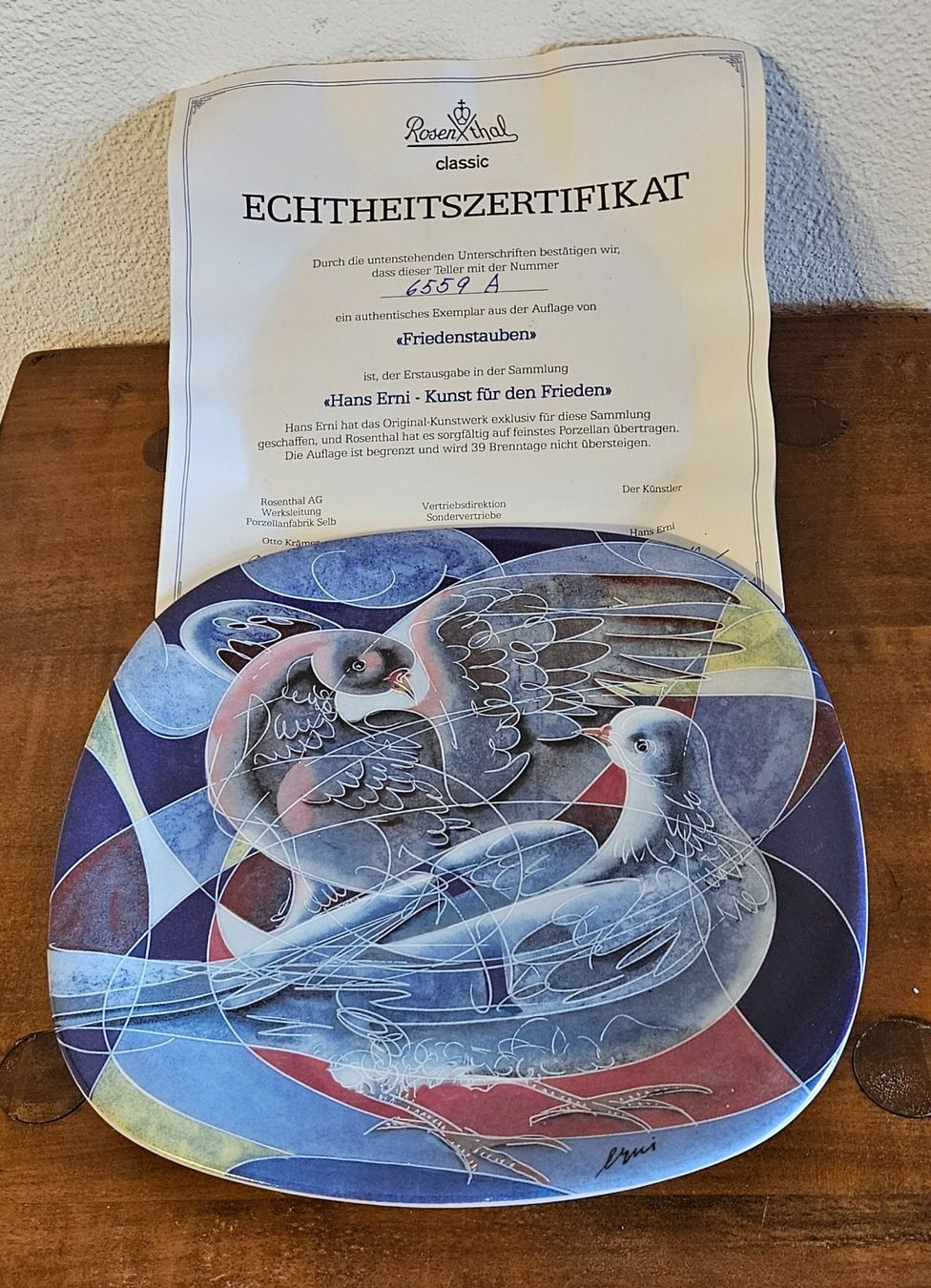 Rosenthal Piatti: Rosenthal Wandteller "Friedenstauben" Hans Erni, Top! – Usato da Tenniken venduto da tententen30 1