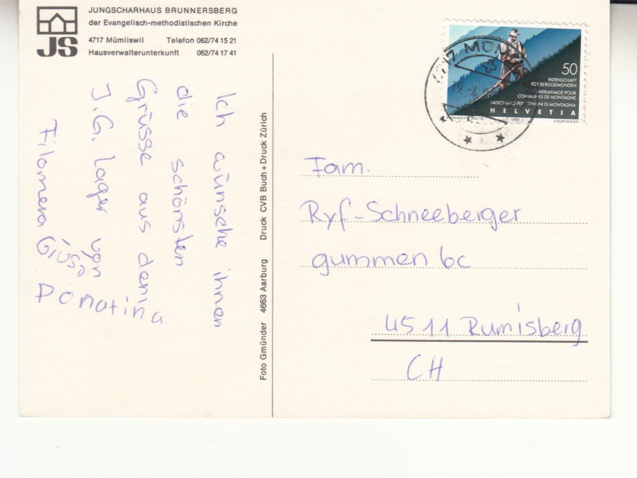 Ansichtskarten: Mümliswil Brunnersberg 1990 – Gebraucht aus Bürglen TG von StampGraf 1