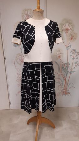60er Jahre Kleid mit Mantel schwarz/weiss gemustert