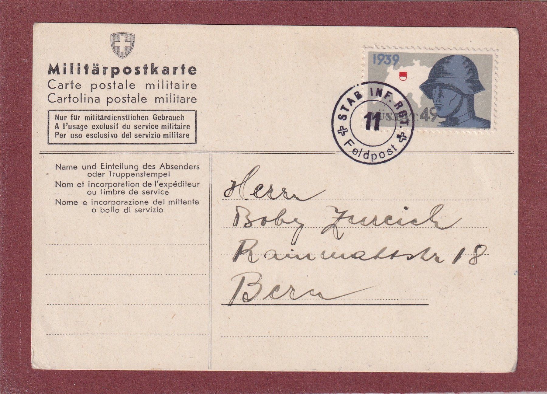 Cartoline postali: Carte postale militaire -1939/1940 – Usato da Orvin venduto da Pyaeschli