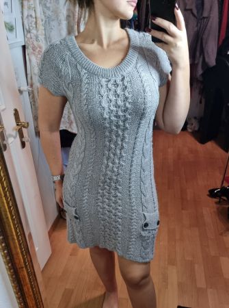 Kuscheliges Strickkleid Gr.38/40Herbst Winter grau meliert