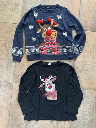 2 Weihnachts Pullover und Shirt mit Rentier Motiv, Gr. M
