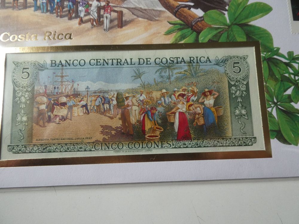 Costa Rica 1990, 5 Colones unzirkuliert in Banknotenbrief (Neu (gemäss ...