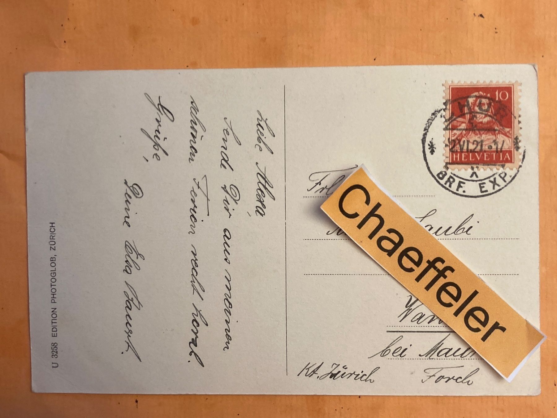 Cartoline postali: 1921 Chur (590M) – Usato da Zürich venduto da Chaeffeler 1