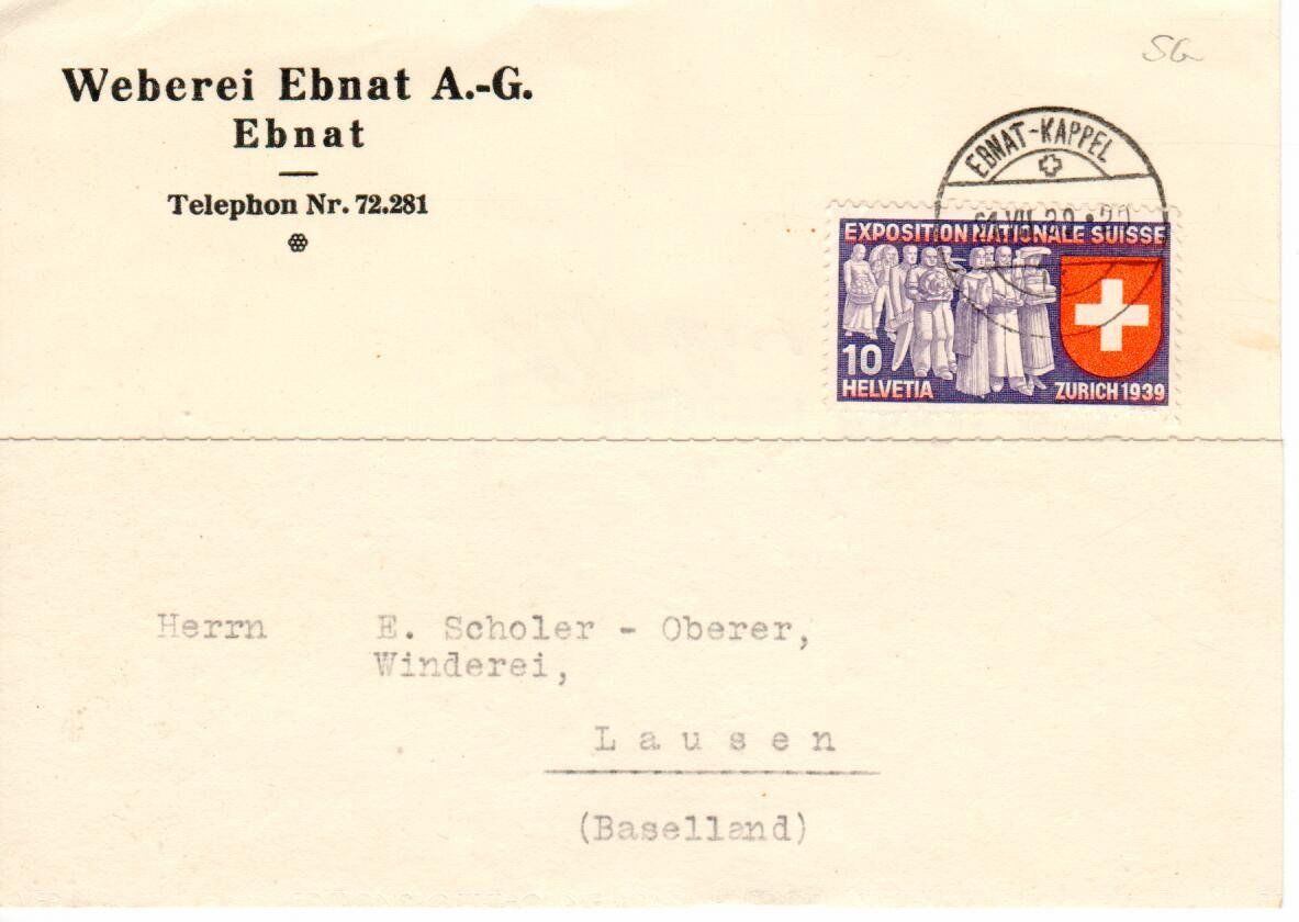 Tutti i francobolli: PK Weberei Ebnat A.G. 1939 – Usato da Wolhusen venduto da Curver9