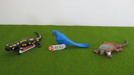 Schleich Feuersalamander,  blauer Papagei / Ara und Leguan