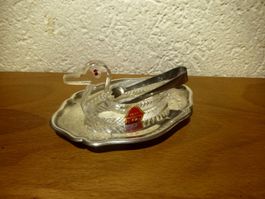 Silberschale AH Hans1.5 mit Glasschwan Zuckergreiffer