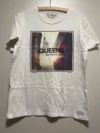T-Shirt Pull&Bear Queens New York City Weiss Grösse L