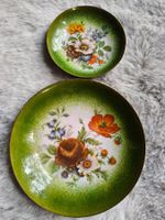 2 antike Kupfer Email florale Tellerchen, ca 1900