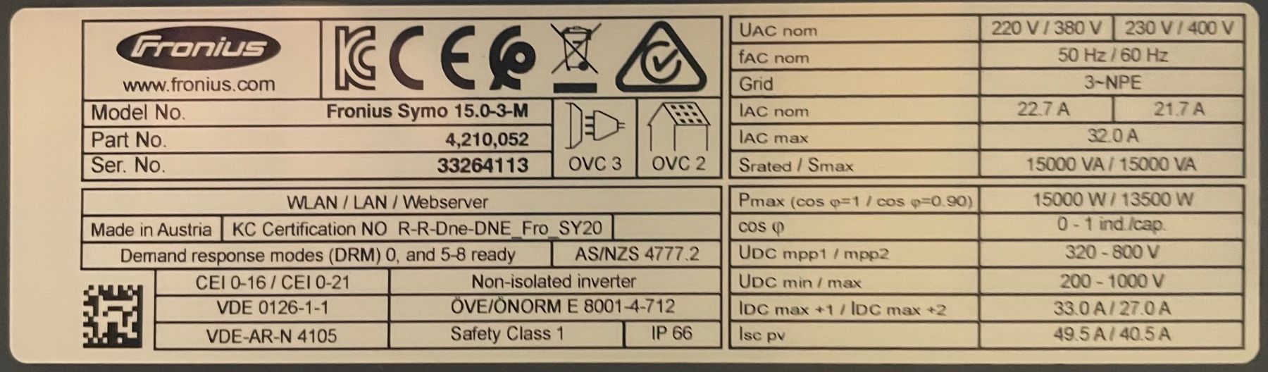 Fronius Inverter: Fronius Symo 15.0-3-M – Usato da Les Hauts-Geneveys venduto da dpittier 1