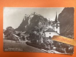 1964 Grindelwald, Kirche und Wetterhorn.