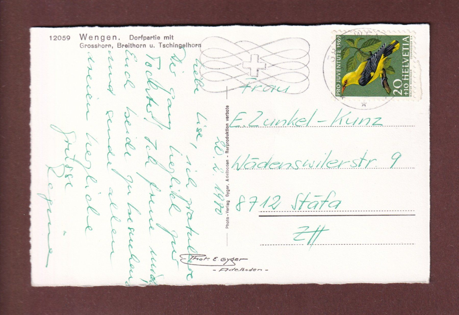 Cartoline postali: WENGEN - Dorfpartie - 1969 – Usato da Pully venduto da nicecards-shop 1
