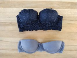 2 BH Set Balconette trägerlos H&M Grösse 75A schwarz/grau