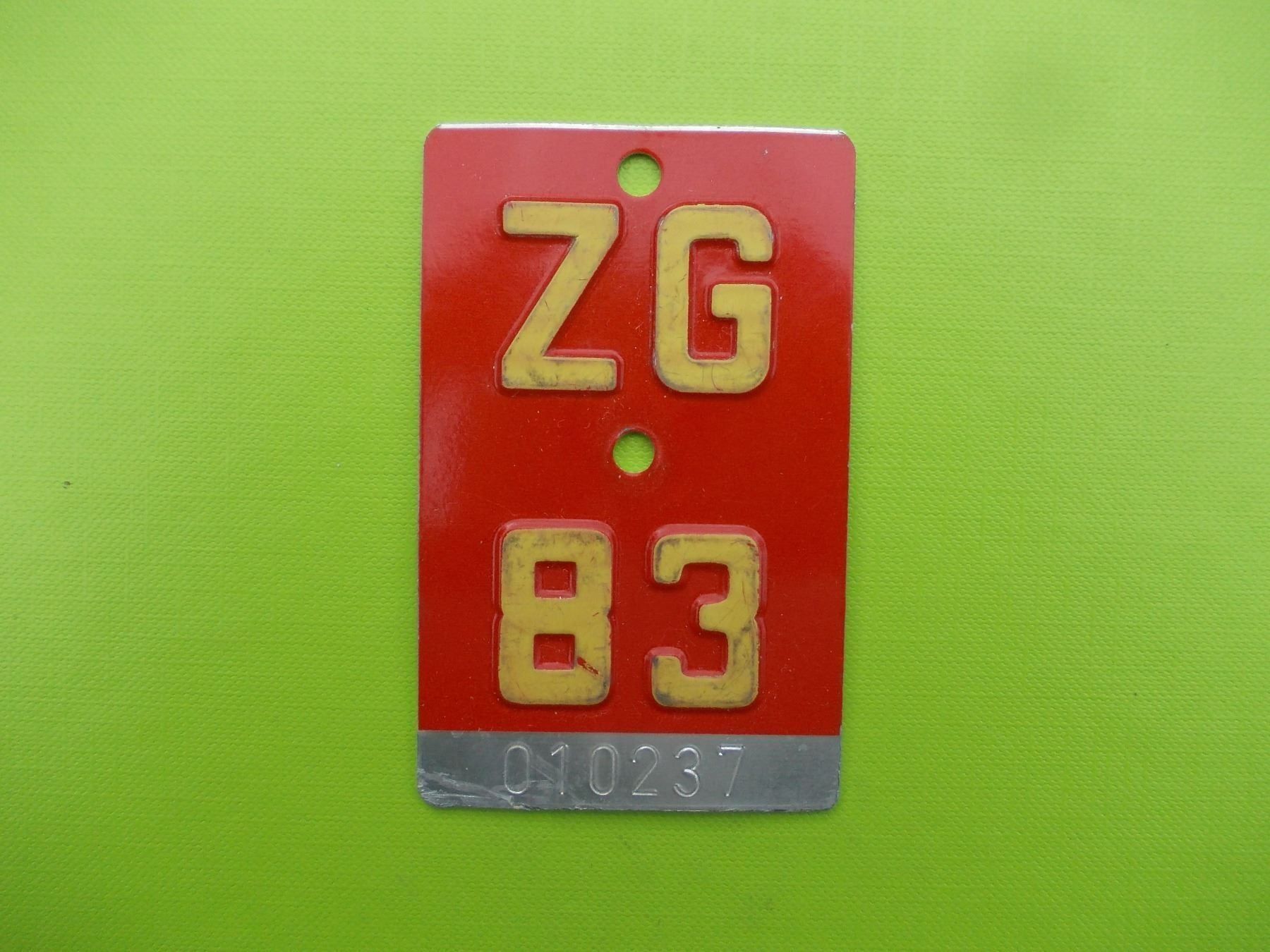 Insegne: Velonummer / Fahrradnummer ZG 83 – Usato da Gsteigwiler venduto da HORMIGA21