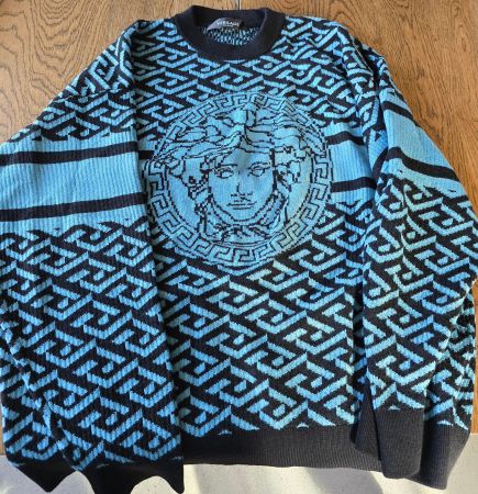 Versace Pullover, Grösse 50, blau-schwarz - Weihnachtspulli!