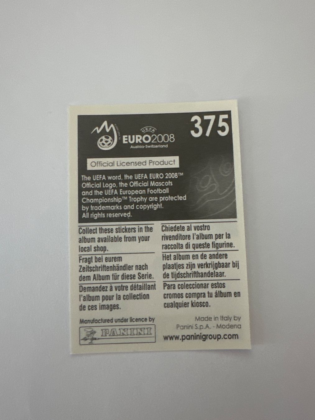 Panini Cartes à collectionner: Panini UEFA EM 2008 Sticker - Nr. 375 – D'occasion à Sulz AG par DealWerk 1