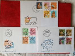 Pro Juventute Erstagsbriefe  Jahrgänge 1987, 1988, 1989