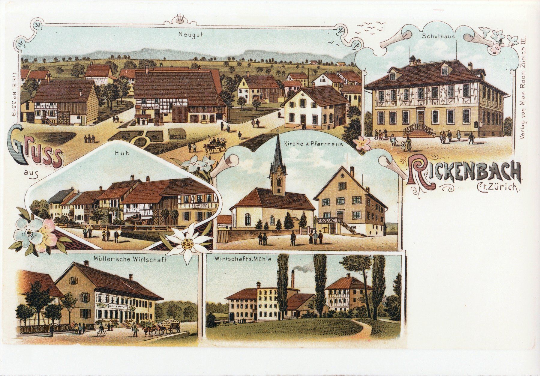 Grafiken & Lithographien: Rickenbach - (Top Litho um 1900) – Gebraucht aus Fällanden von Blausegelfliege