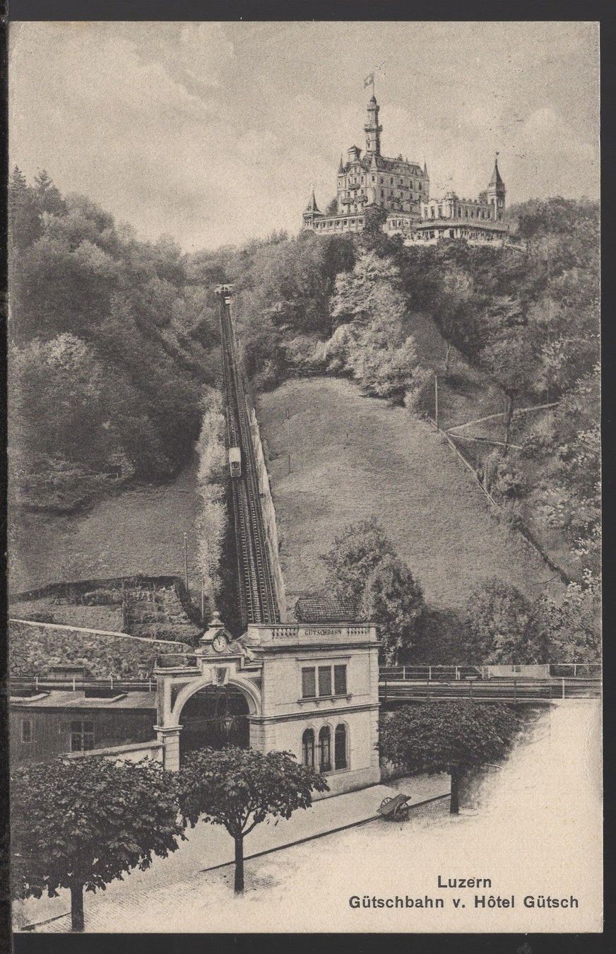 Cartoline postali: Luzern - Gütschbahn mit Hotel Gütsch  1920 – Usato da Aarau venduto da kufi44