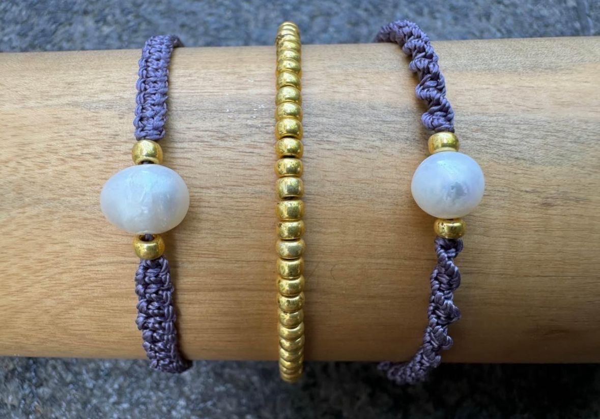 Bracciali & Braccialetti: 3er Set selbstgemachte Armbänder Makramee echte Steine – Nuovo (secondo la descrizione) da Niederbüren venduto da poschti