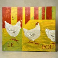 JACQ FERMIER - peinture champêtre à l'huile sur bois Poules