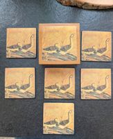 Vintage-Untersetzer mit Entenmotiven in Holzbox, 6er-Set