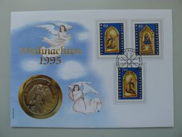 1995 Liechtenstein, Numisbrief: Weihnachten + Gedenkmedaille