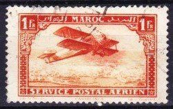 Timbre Maroc avion 1fr rouge 1922 Obl.