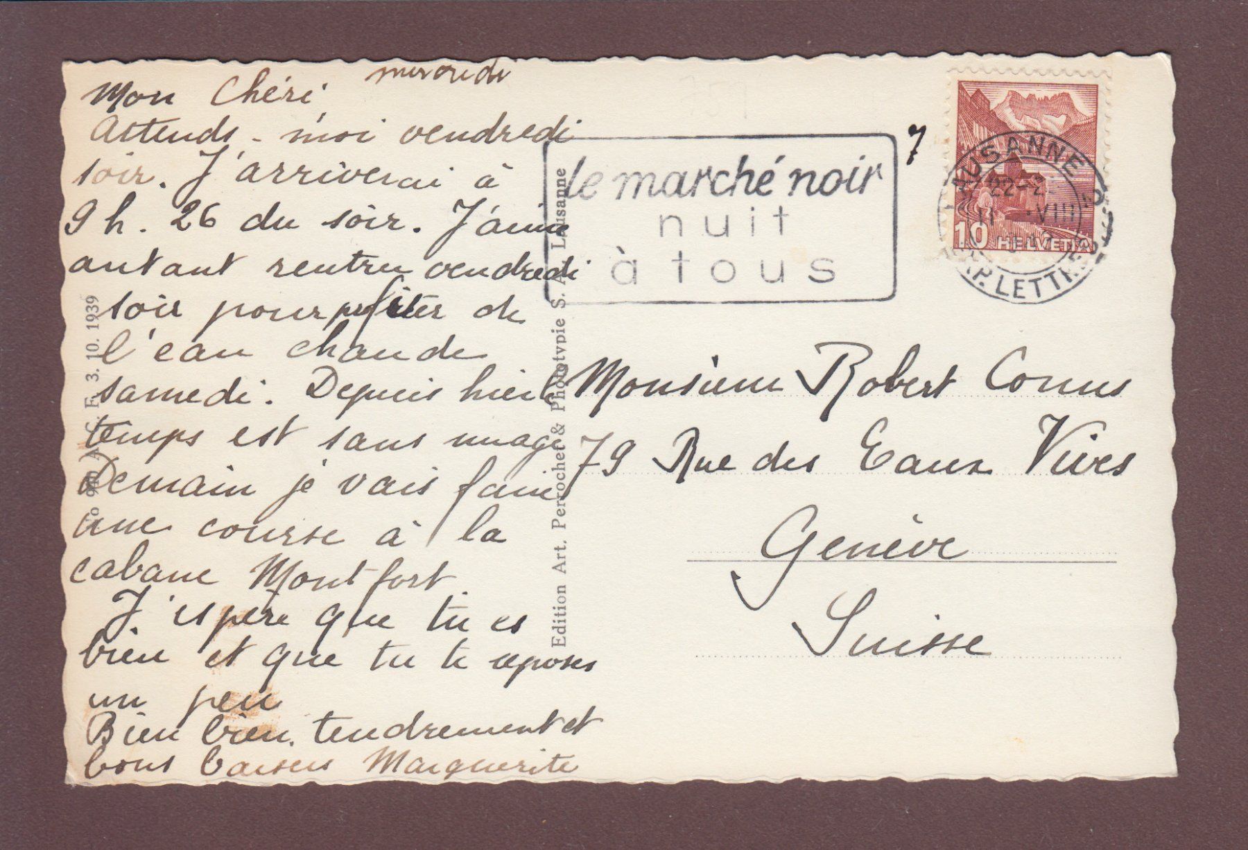 Cartoline postali: VERBIER - Croix du Bisse - Grand Combin - 1943 – Usato da Pully venduto da nicecards 1
