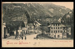 Wimmis, Ortsansicht mit Häusern, Kirche