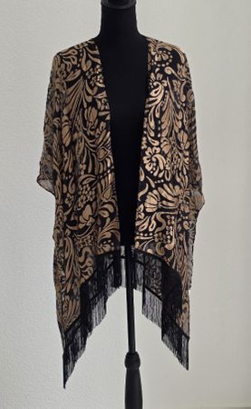 Elegante Schulterjacke/Kimono Gr.M-XL, gold-schwarzes Muster