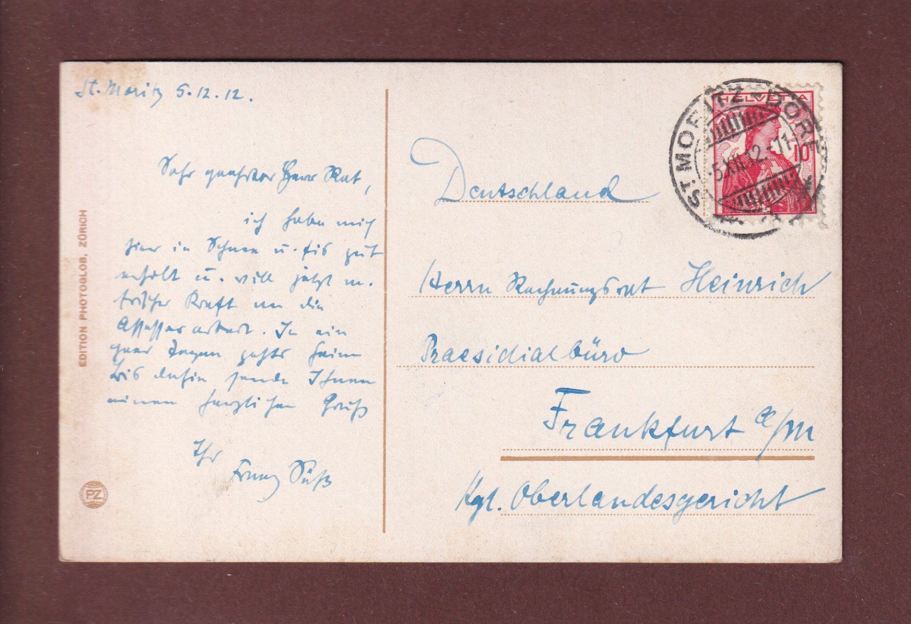 Cartoline postali: ST. MORITZ-DORF unter Schnee - 1912 – Usato da Pully venduto da nicecards 1